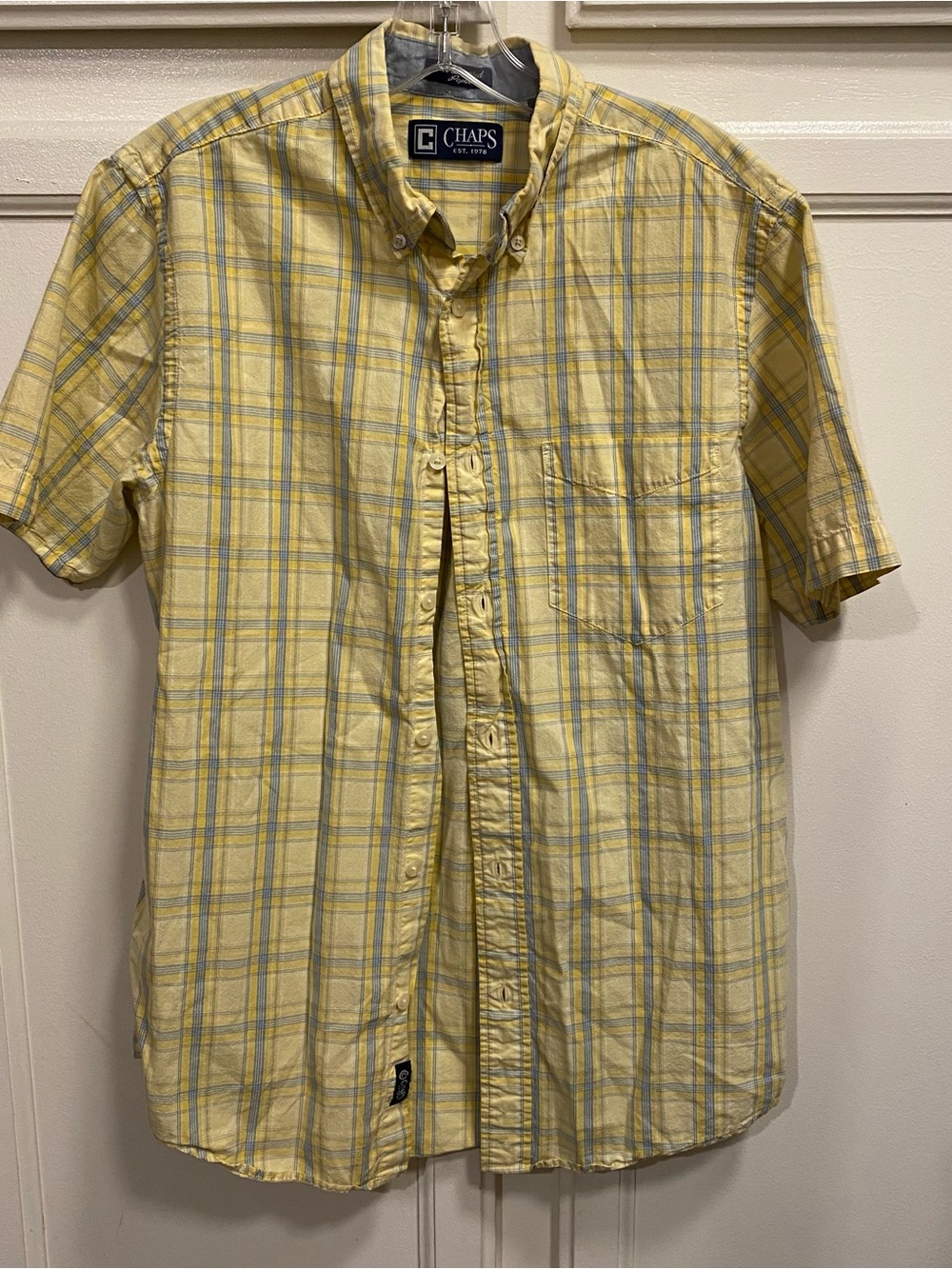 Chaps Yellow and Light Blue Plaid Short-Sleeve Button-Down Shirt